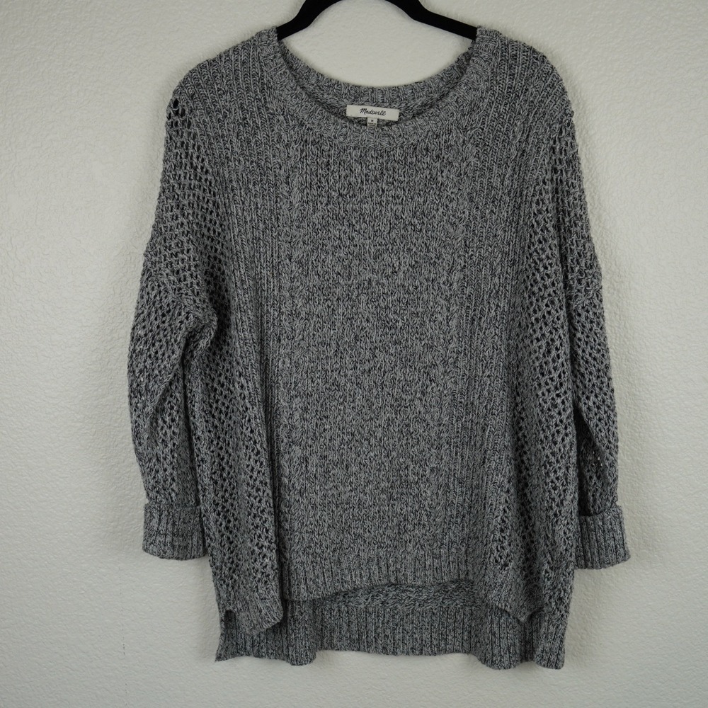 Madewell Grey Marled Knit Open Weave Crew Neck Sweater Size Medium‎